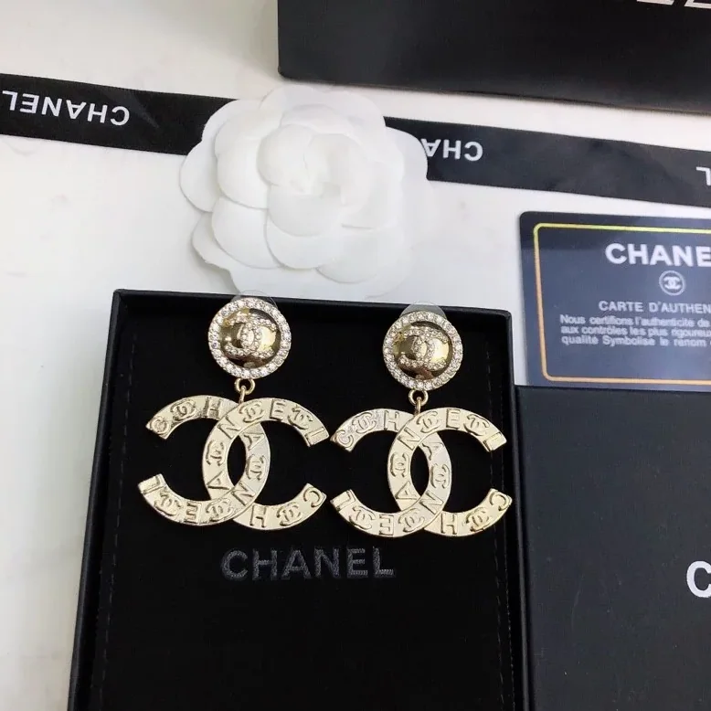Chanel Engraved Pattern Douple C Earrings Gold Tone Chanel Engraved Pattern Douple C Earrings Gold Tone