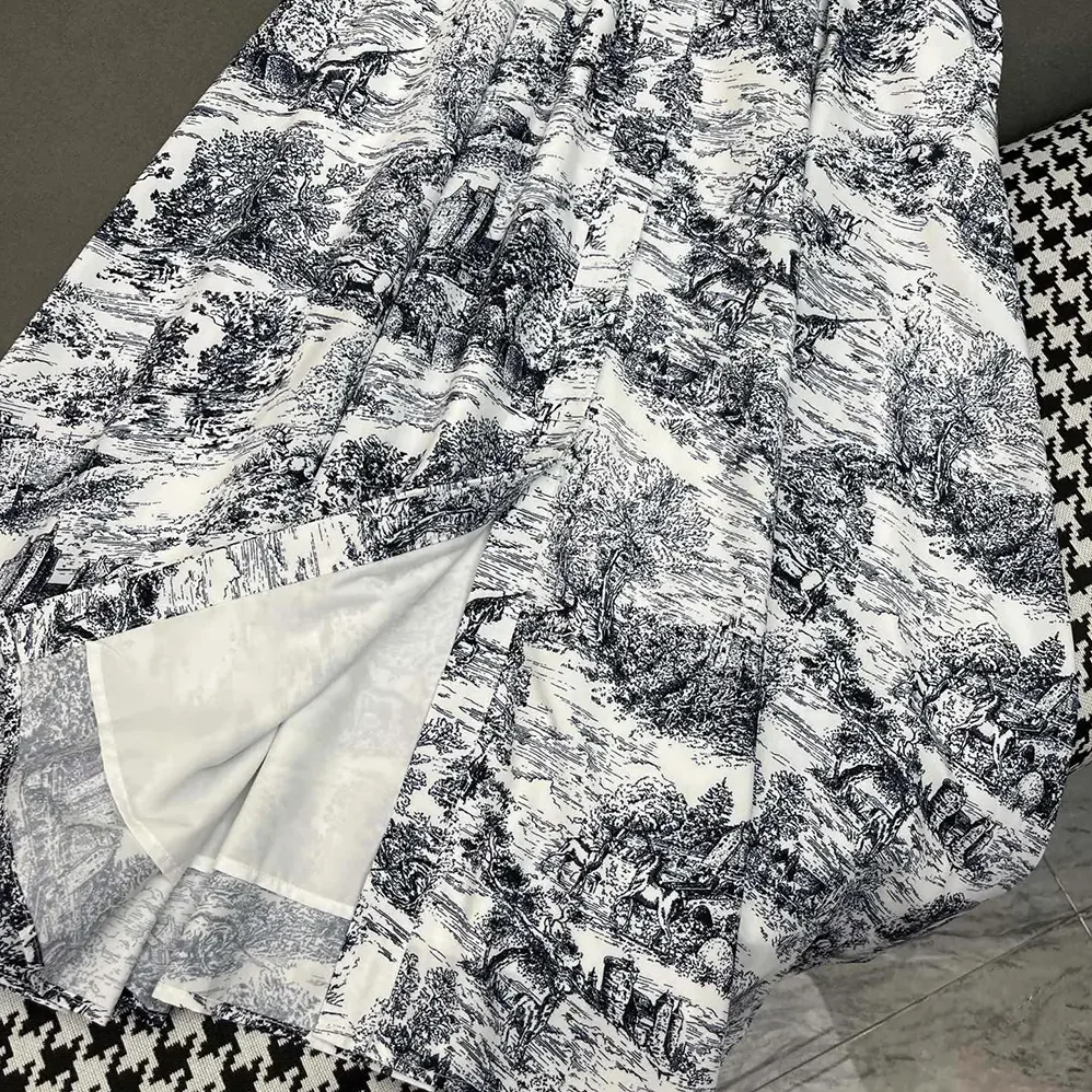 Dior Mid-Length Shirtdress White Cotton and Silk Poplin with Blue Toile de Jouy Scotland Motif for Women Dior Mid-Length Shirtdress White Cotton and Silk Poplin with Blue Toile de Jouy Scotland Motif for Women