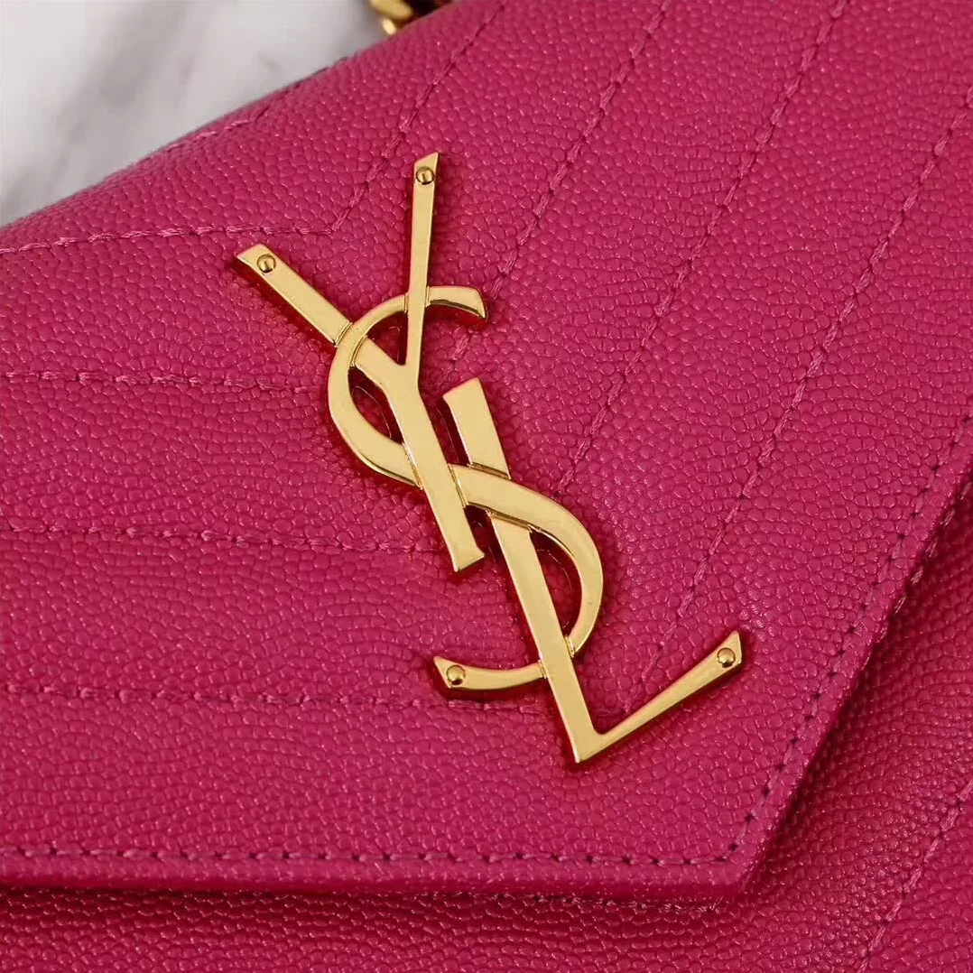 Saint Laurent YSL Medium Monogram Envelope Chain Wallet Gold Hardware in Rose Saint Laurent YSL Medium Monogram Envelope Chain Wallet Gold Hardware in Rose