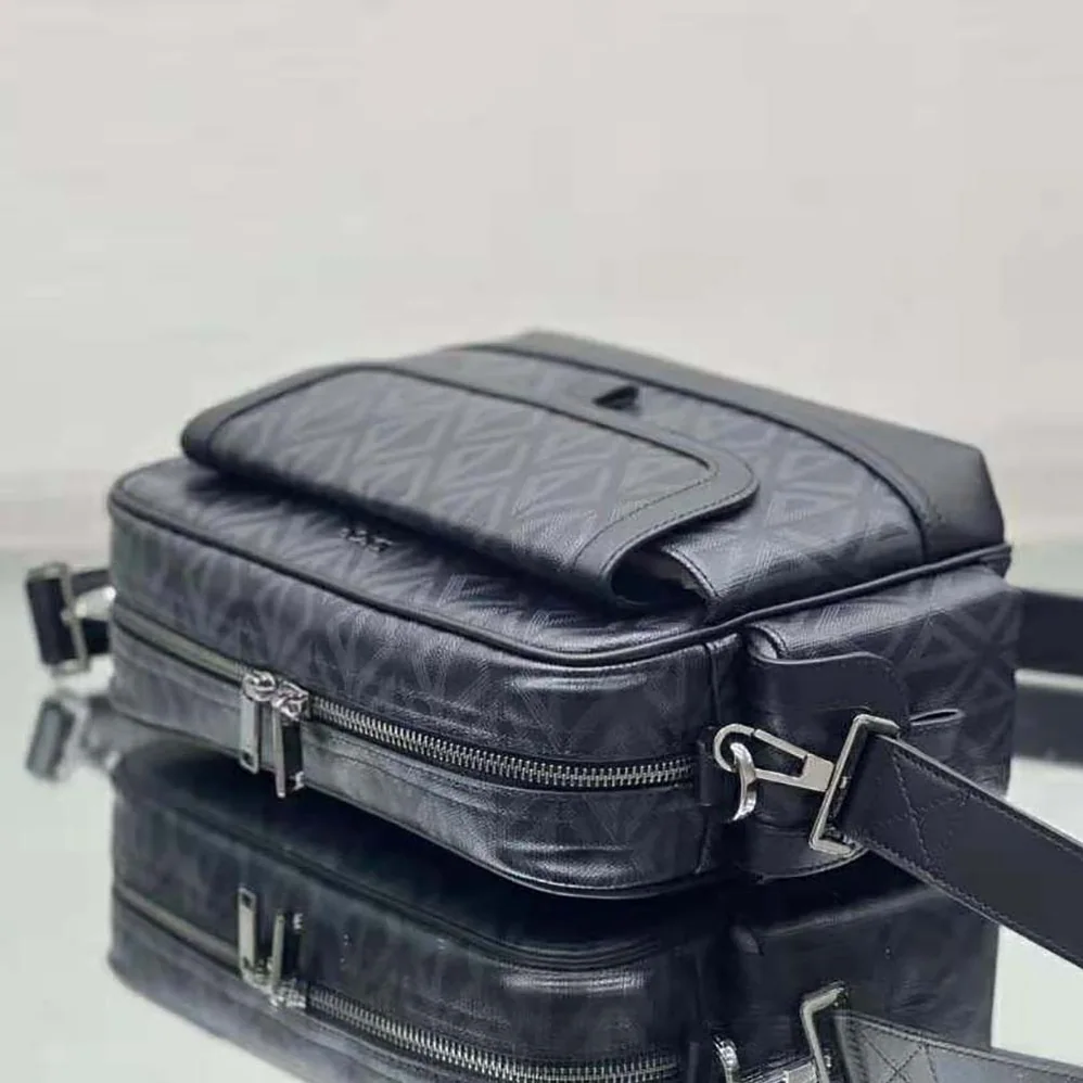 Dior Hit the Road Messenger Pouch Black CD Diamond Canvas and Smooth Calfskin for Men