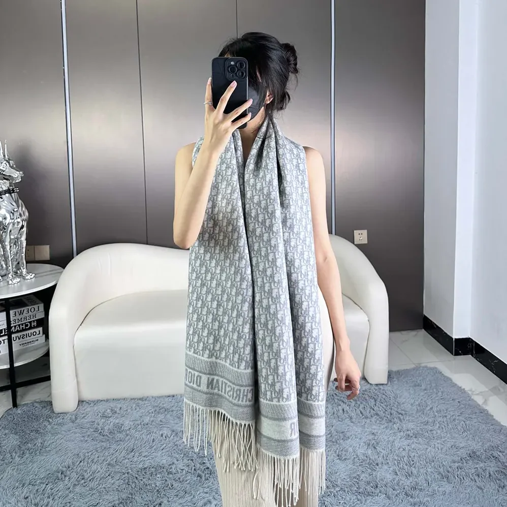 Dior Oblique Scarf Ecru and Gray Cashmere for Unisex Dior Oblique Scarf Ecru and Gray Cashmere for Unisex