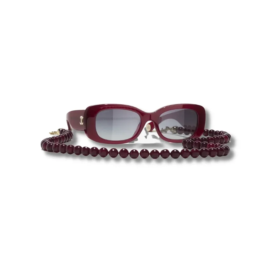 Chanel Rectangle Sunglasses Burgundy And Gold