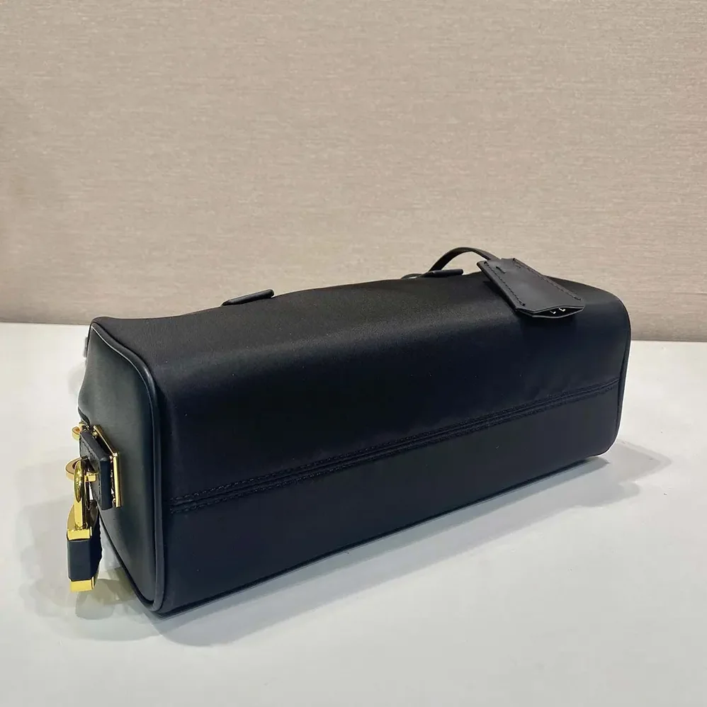 Prada Re-Nylon and Leather Medium Top-handle Bag with Padlock for Women in Black Prada Re-Nylon and Leather Medium Top-handle Bag with Padlock for Women in Black