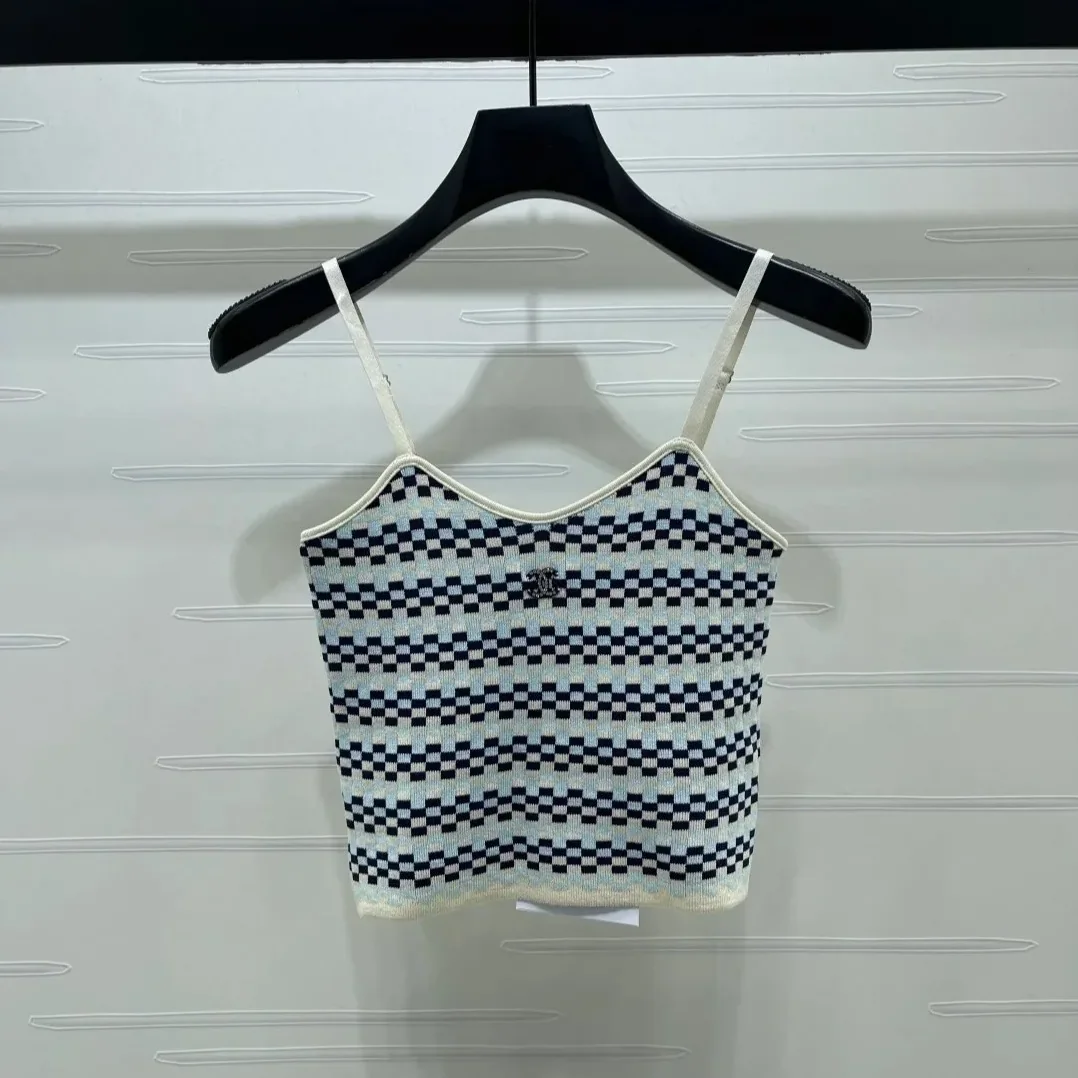 Chanel Checkered Intarsia Camisole Blue