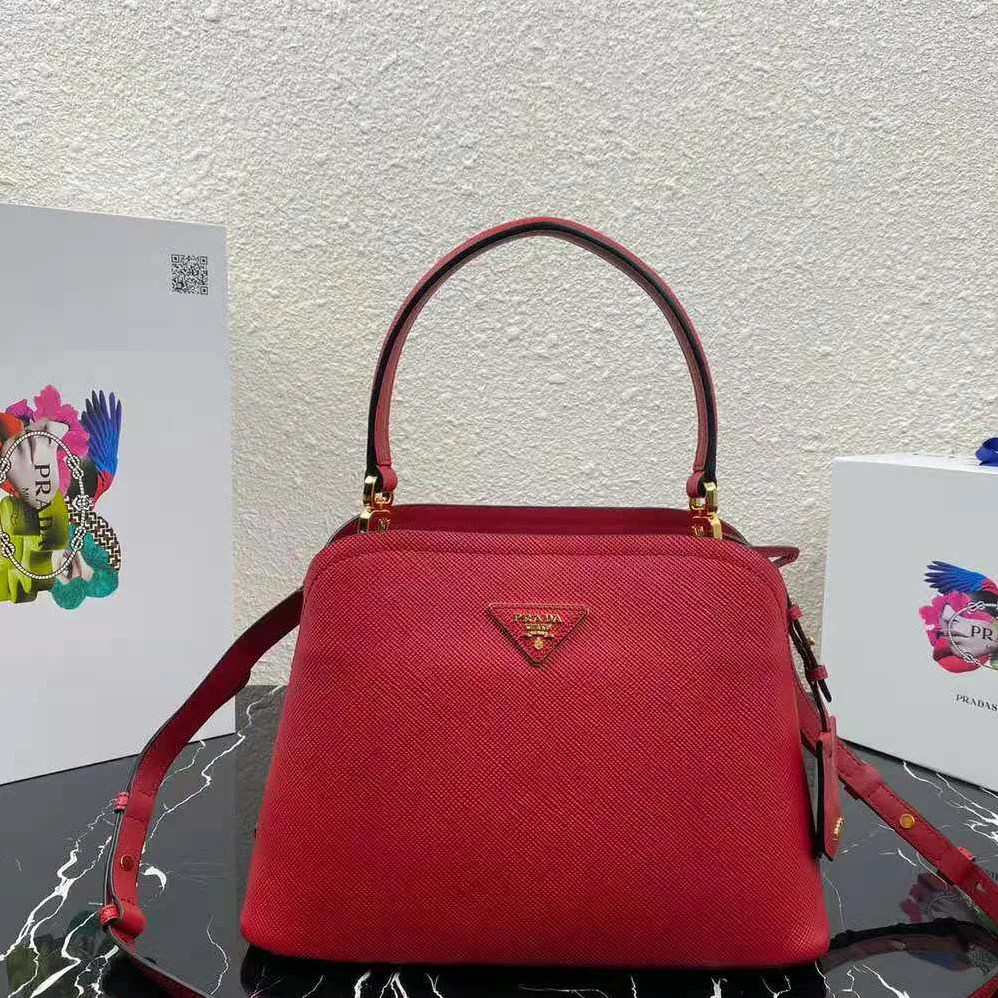 Prada Medium Saffiano Leather Prada Matinee Bag for Women in Red Prada Medium Saffiano Leather Prada Matinee Bag for Women in Red