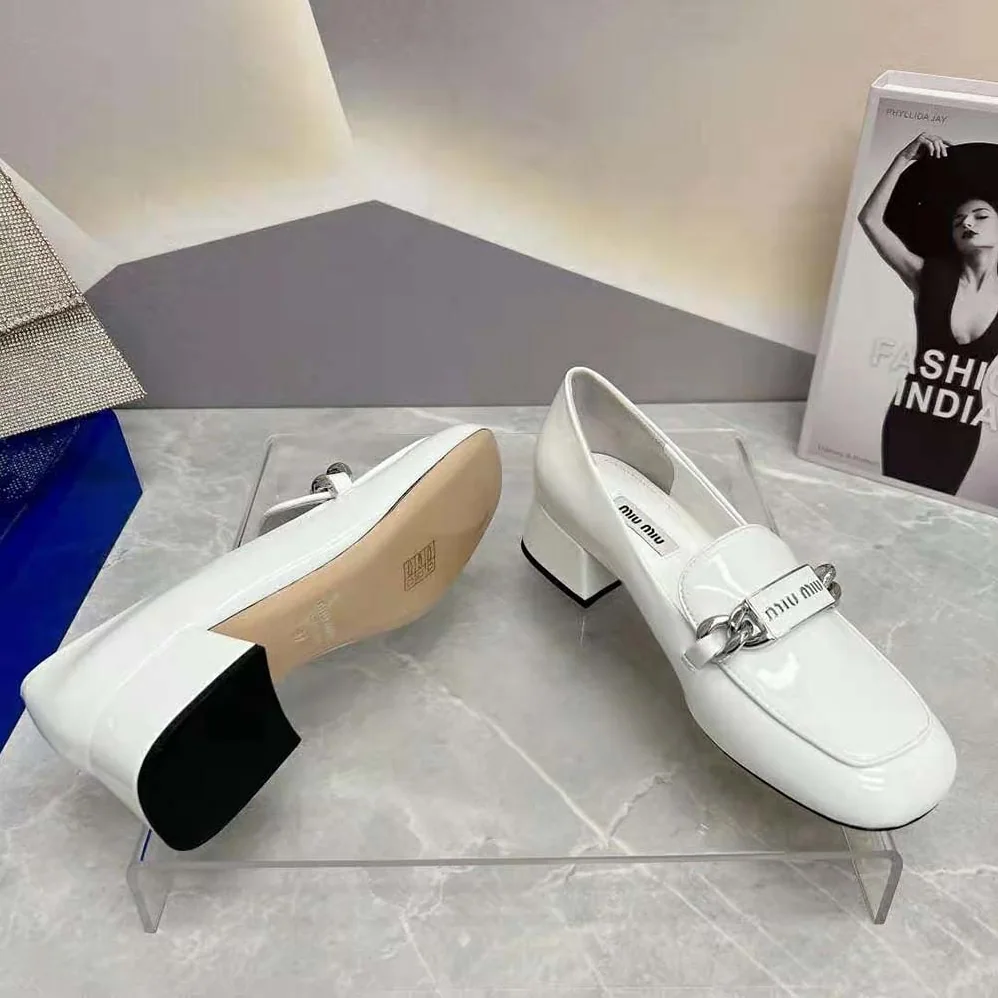 Miu Miu Patent Leather Loafers in 35 mm Heel Height for Women in White Miu Miu Patent Leather Loafers in 35 mm Heel Height for Women in White