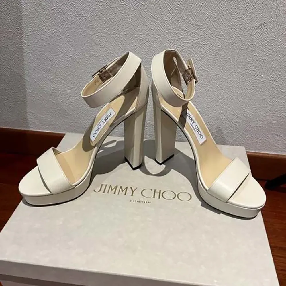 Jimmy Choo Isra 120 Leather Platform Sandals for Women in White