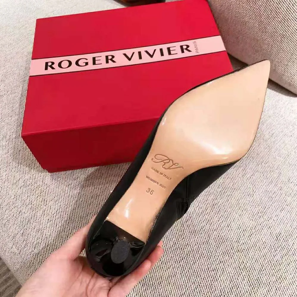 Roger Vivier Pointy Strass Buckle Booties in Leather-4.5cm Heel for Women