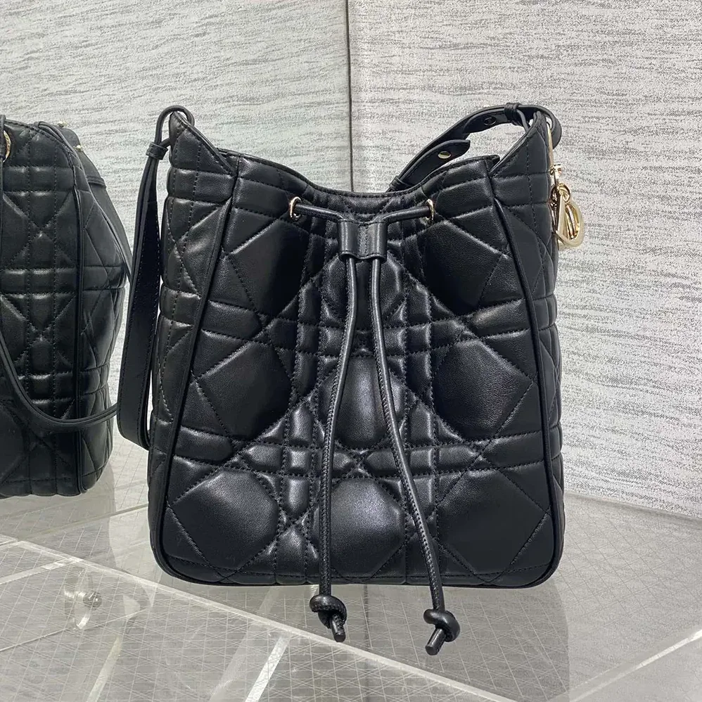 Dior Medium D-Motion Bag Black Macrocannage Lambskin for Women