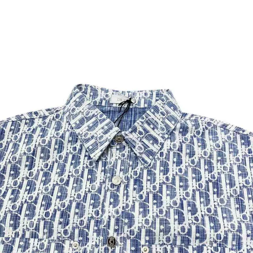Dior Dior Oblique Overshirt Blue and White Cotton Denim for Men