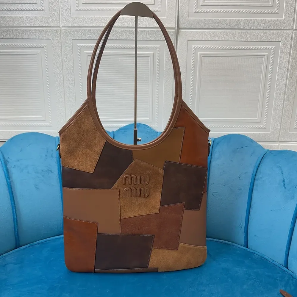 Miu Miu IVY Leather Patchwork Bag for Women in Brown Miu Miu IVY Leather Patchwork Bag for Women in Brown