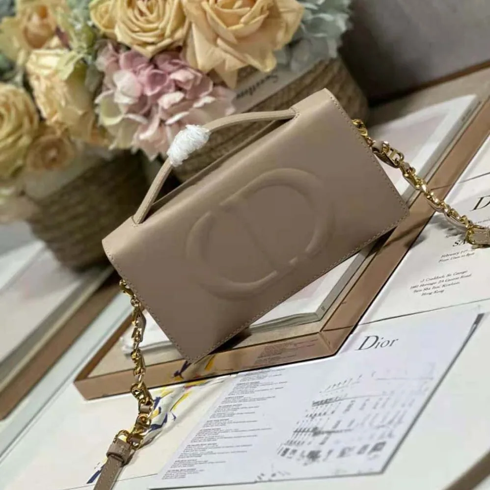 Dior CD Signature Mini Bag Powder Beige Calfskin with Embossed CD Signature for Women