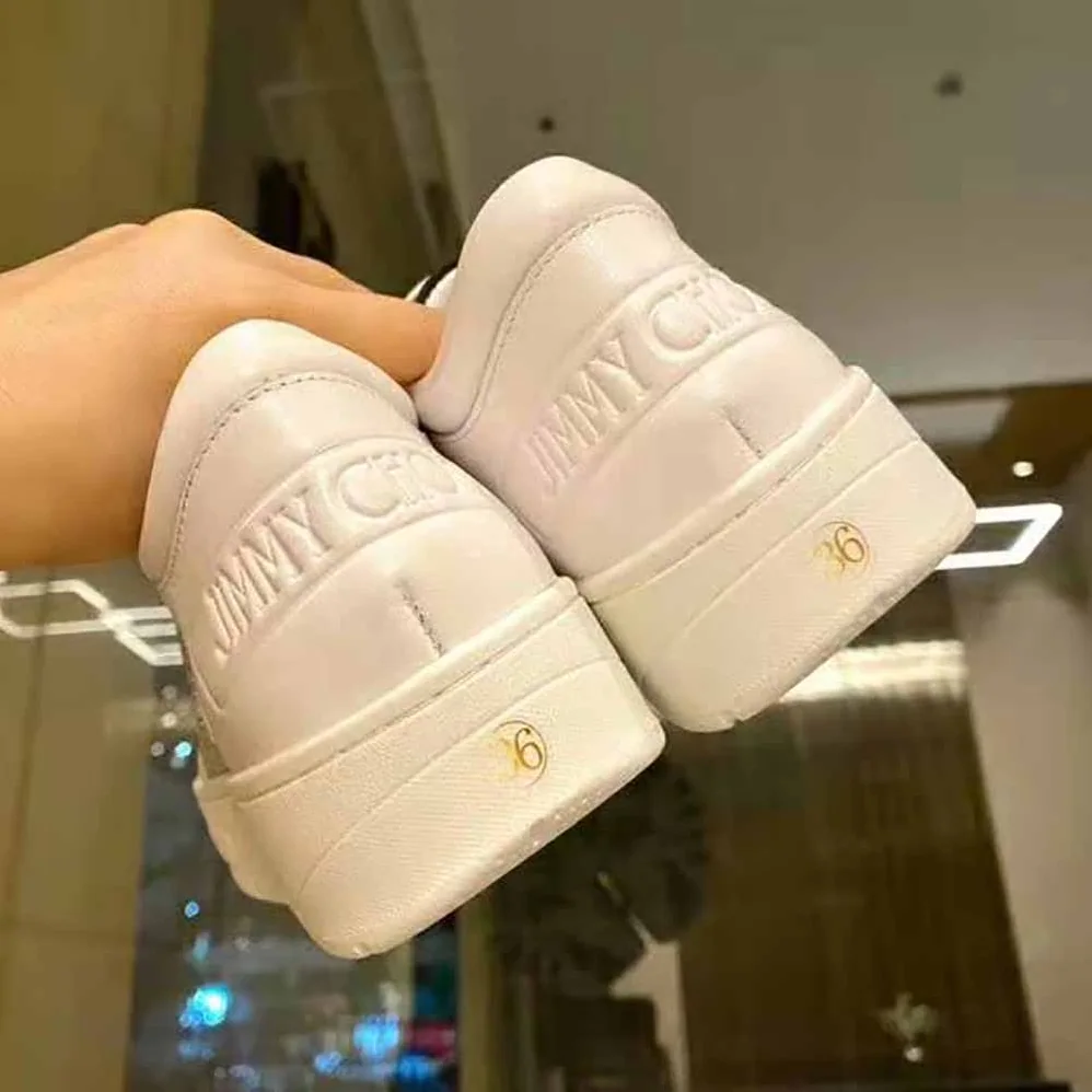 Jimmy Choo Hawaii F White Calf Leather Lace-Up Trainers with Glitter Stripe for Women Jimmy Choo Hawaii F White Calf Leather Lace-Up Trainers with Glitter Stripe for Women