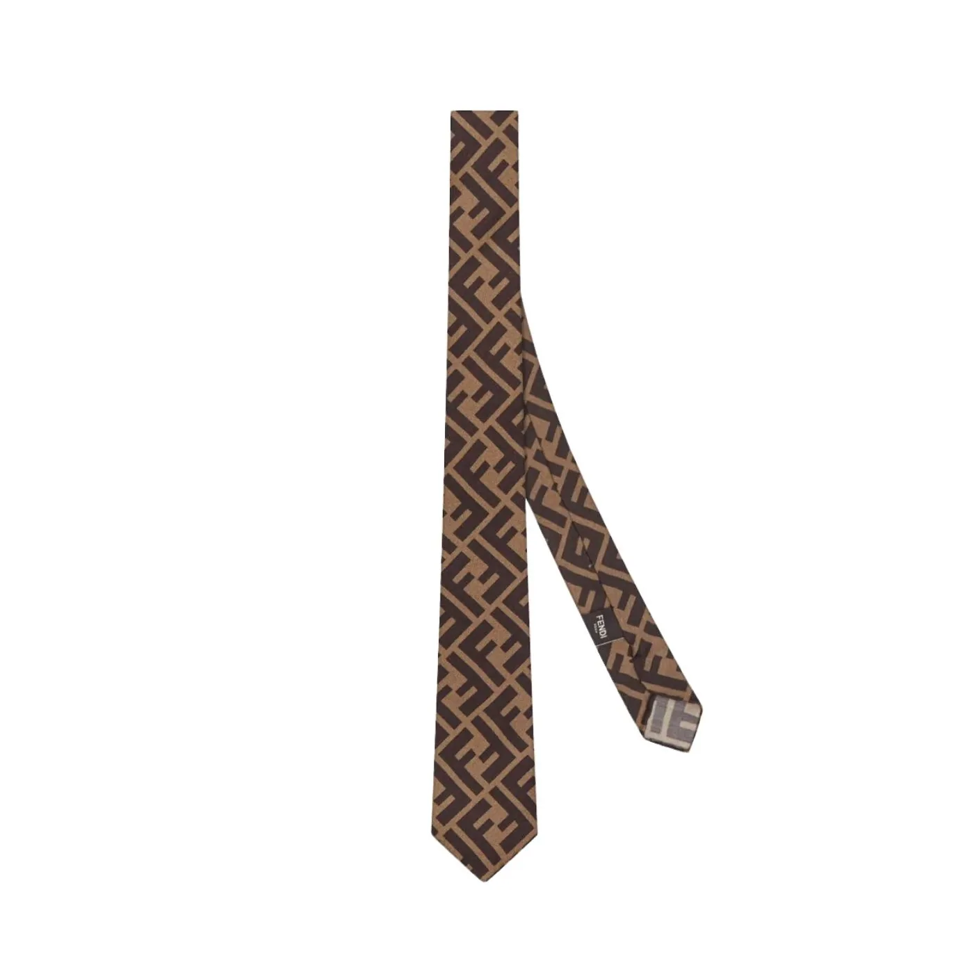 Fendi FF Logo Silk Tie in Navy and Beige