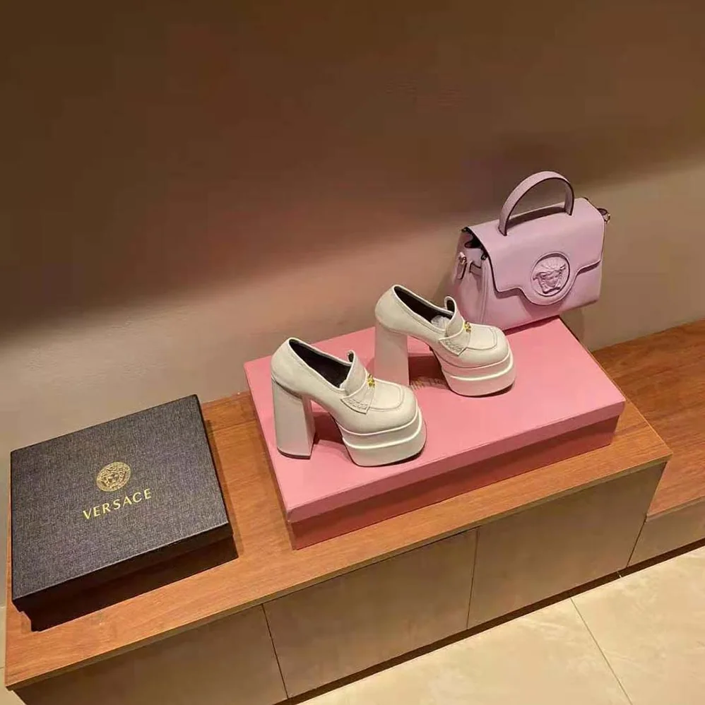 Versace Intrico Platform Loafers in 15cm Heel Height for Women in White Versace Intrico Platform Loafers in 15cm Heel Height for Women in White