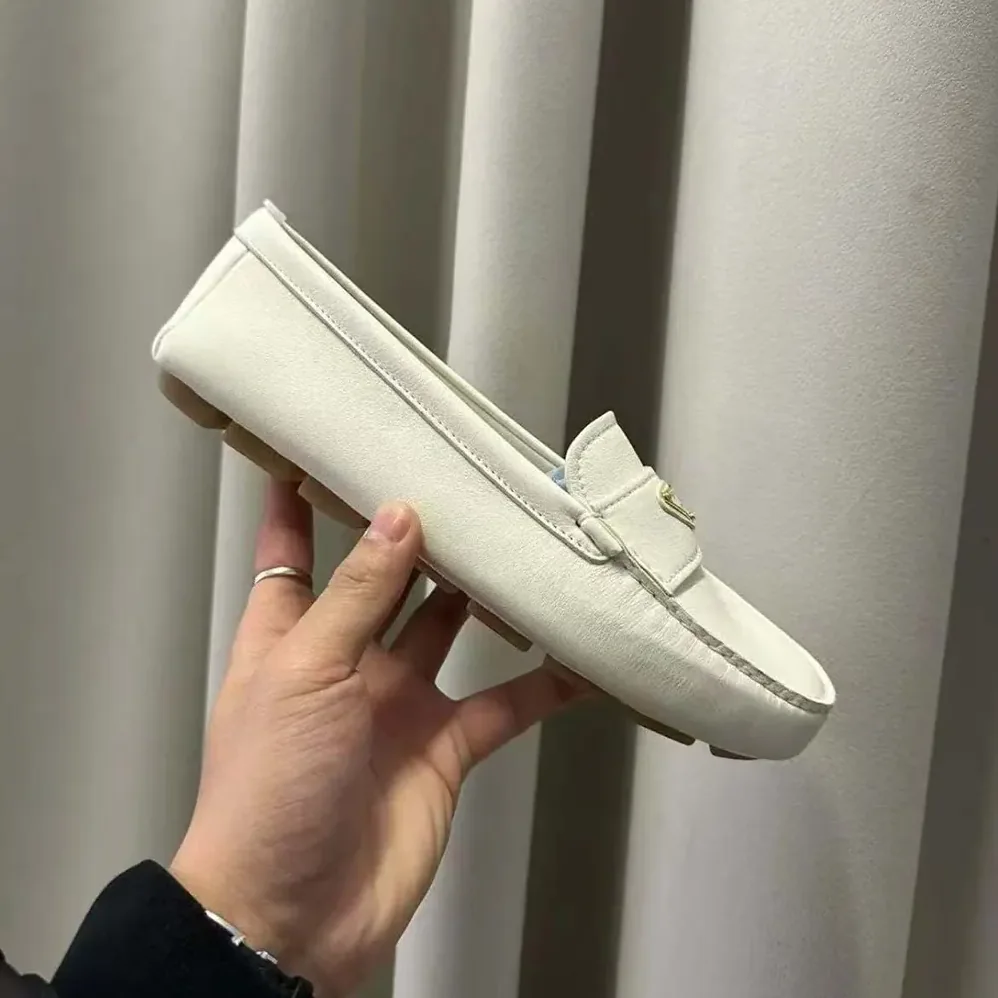 Prada Leather Driving Shoes for Women in White Prada Leather Driving Shoes for Women in White