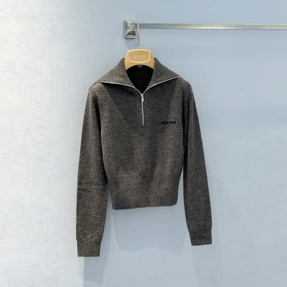 Miu Miu Cashmere Half for Women in Zipper Sweater Miu Miu Cashmere Half for Women in Zipper Sweater