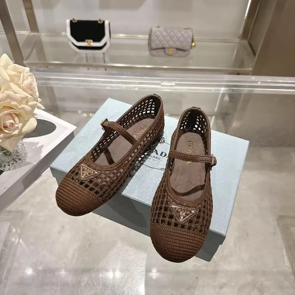Prada Crochet Ballerinas for Women in Cocoa Brown Prada Crochet Ballerinas for Women in Cocoa Brown