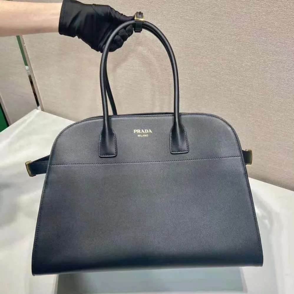 Prada Large Leather Tote Bag with Buckles for Women in Black Prada Large Leather Tote Bag with Buckles for Women in Black