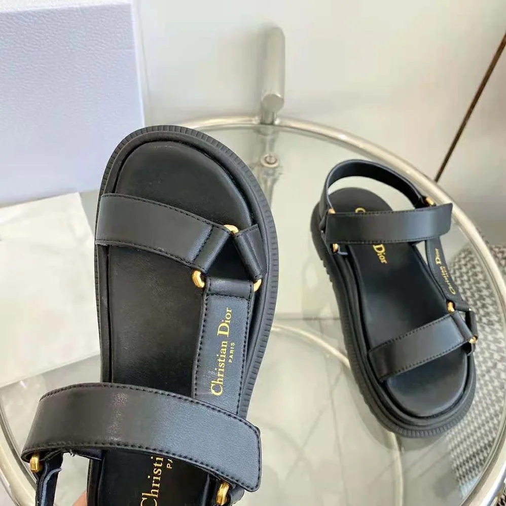 Dior D for Women in Wave Sandal Black Lambskin Dior D for Women in Wave Sandal Black Lambskin