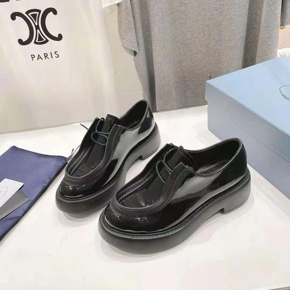 Prada Brushed Leather Lace-up Shoes for Women in Black Prada Brushed Leather Lace-up Shoes for Women in Black
