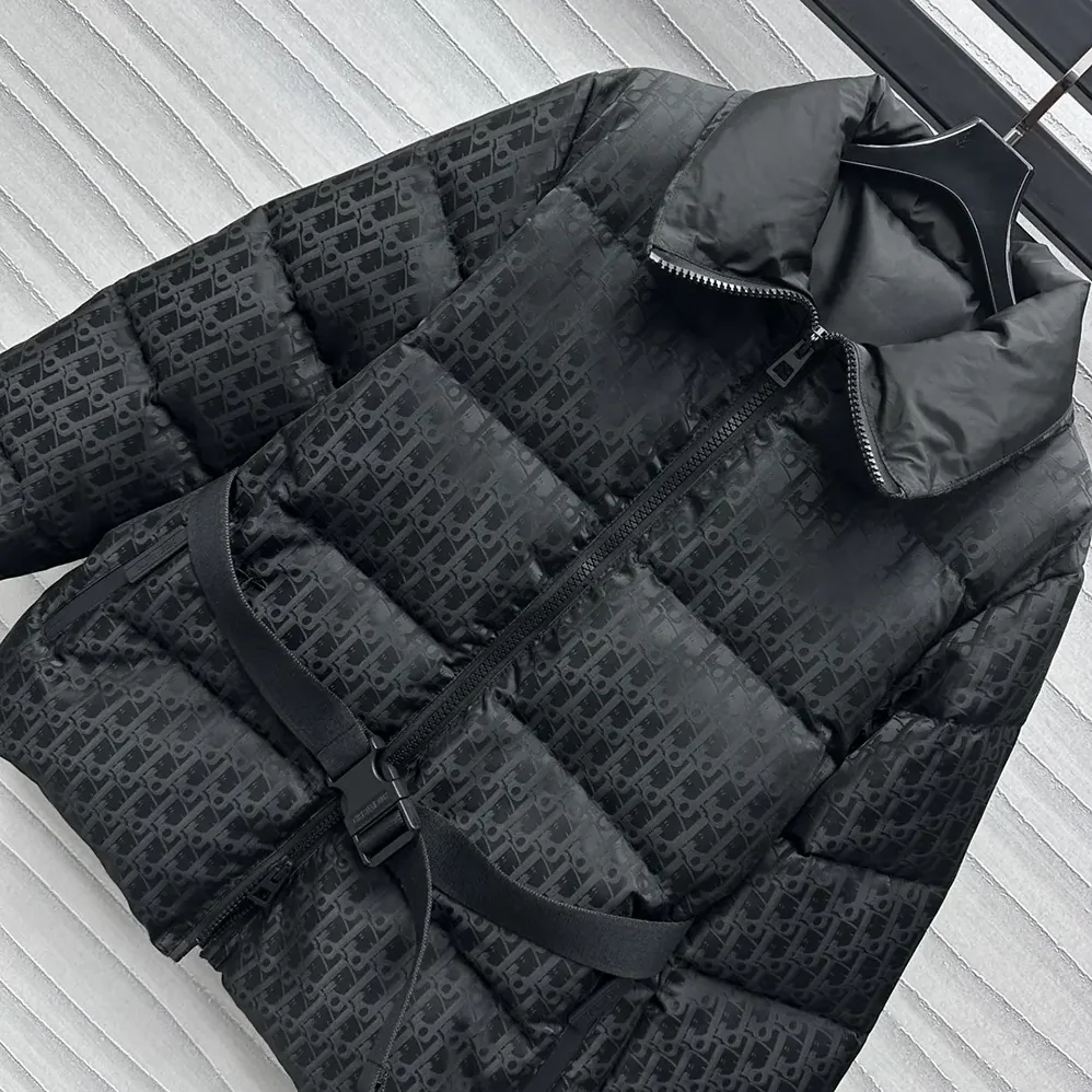Dior DiorAlps Belted Puffer Jacket Black Quilted Technical Taffeta Jacquard for Women