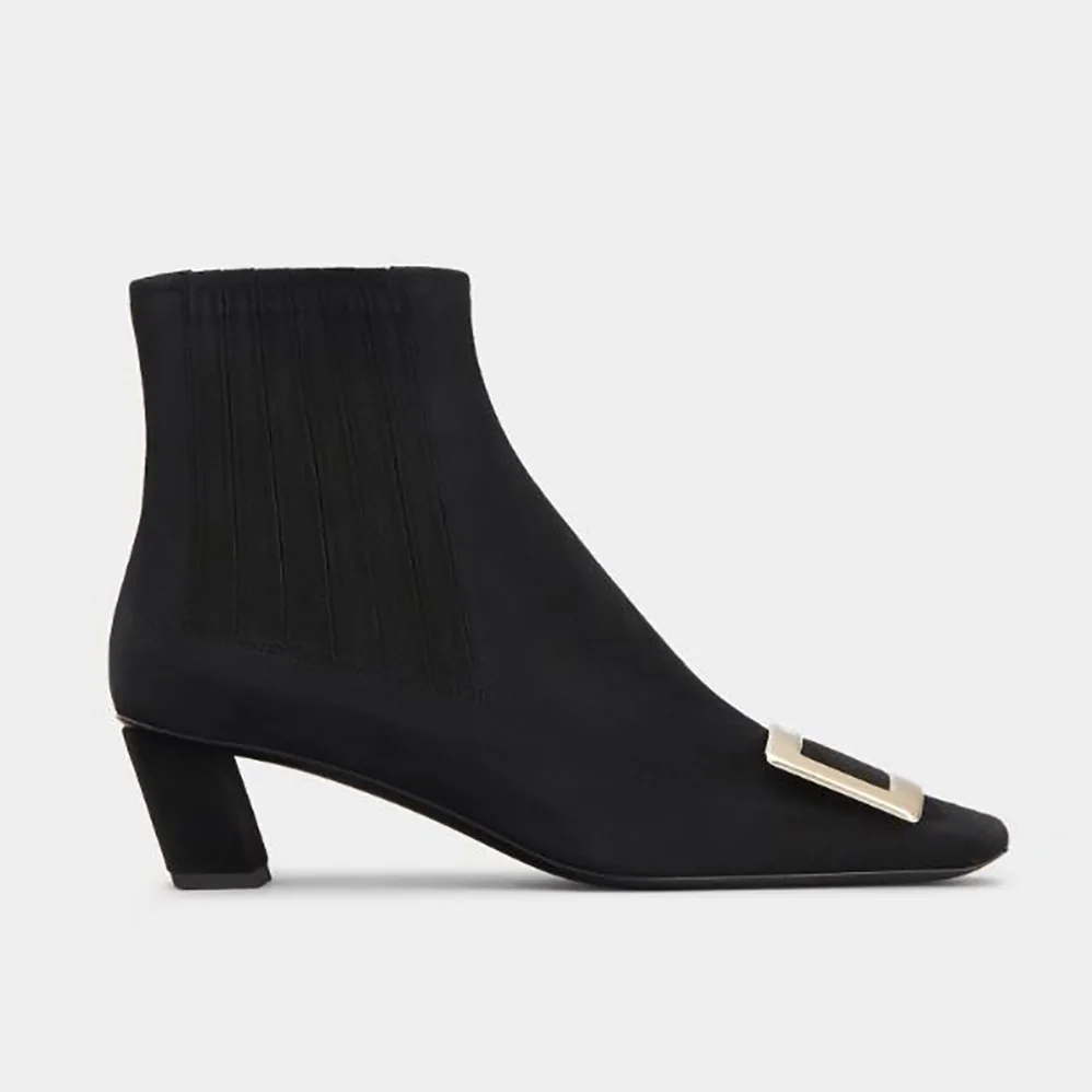 Roger Vivier Belle Vivier Metal Buckle Chelsea Booties in Suede for Women
