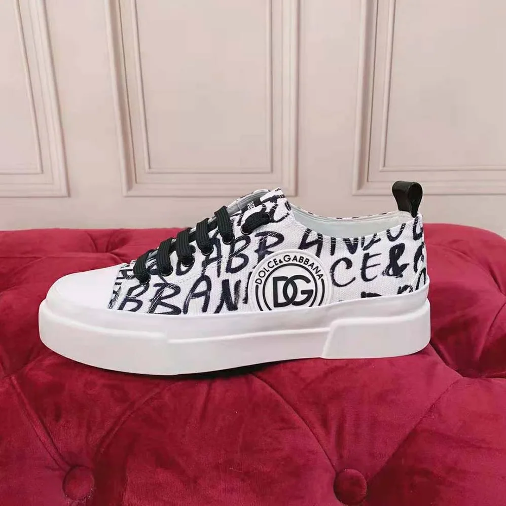 Dolce Gabbana D&G Canvas Portofino Light Sneakers with DG Logo Print for Women Dolce Gabbana D&G Canvas Portofino Light Sneakers with DG Logo Print for Women