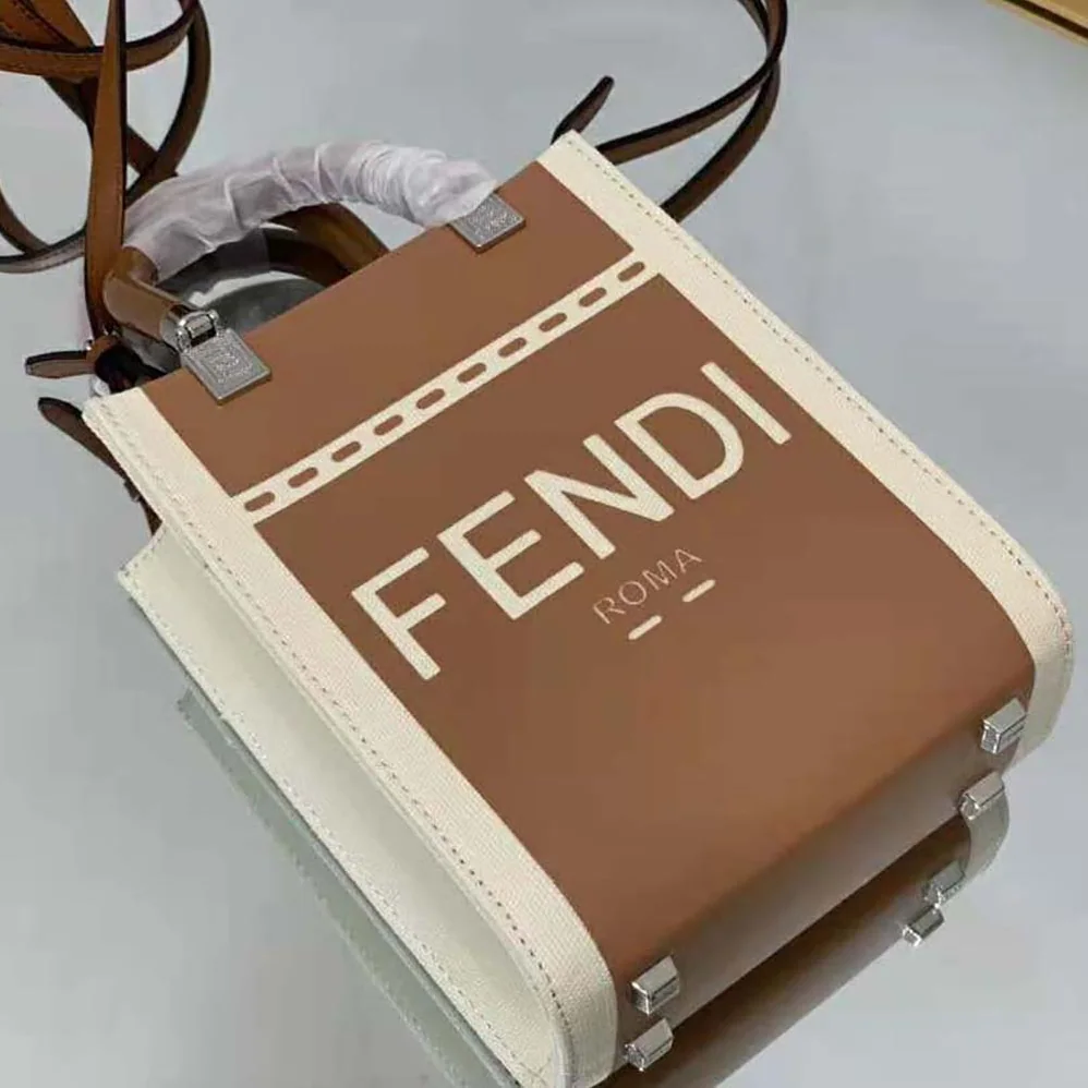 Fendi Mini Sunshine Shopper Brown Patent Leather and Canvas Mini for Women in Bag