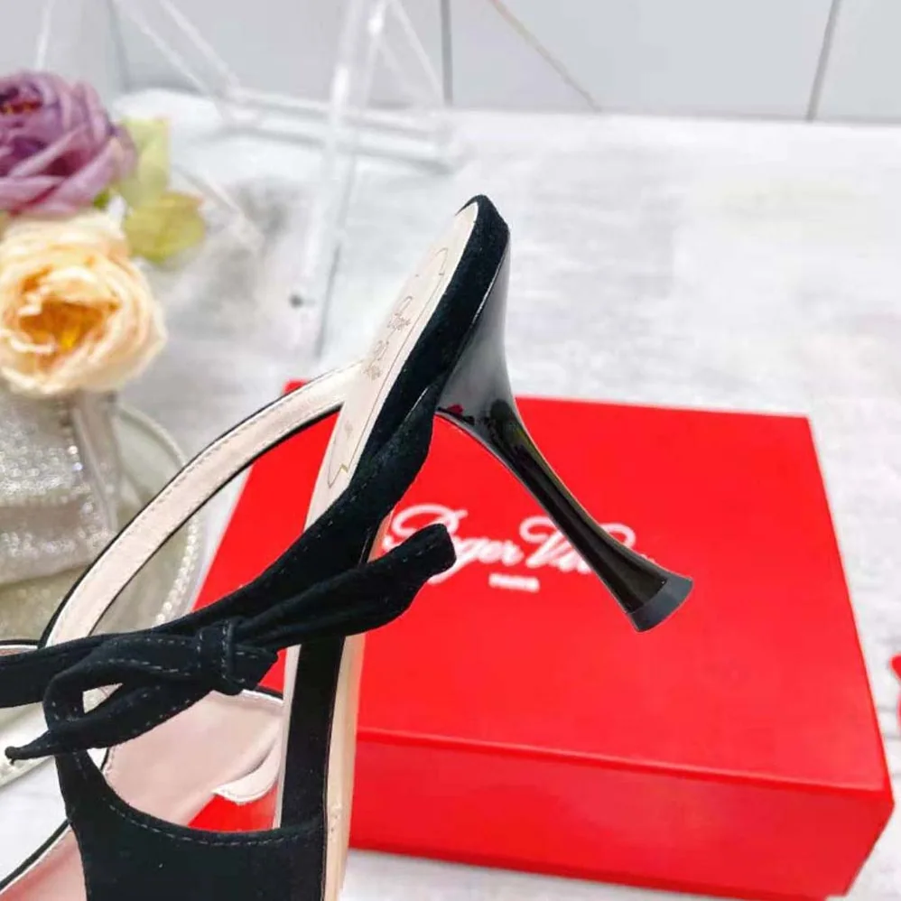 Roger Vivier I Love Vivier Bow String Mules in Suede for Women in Black