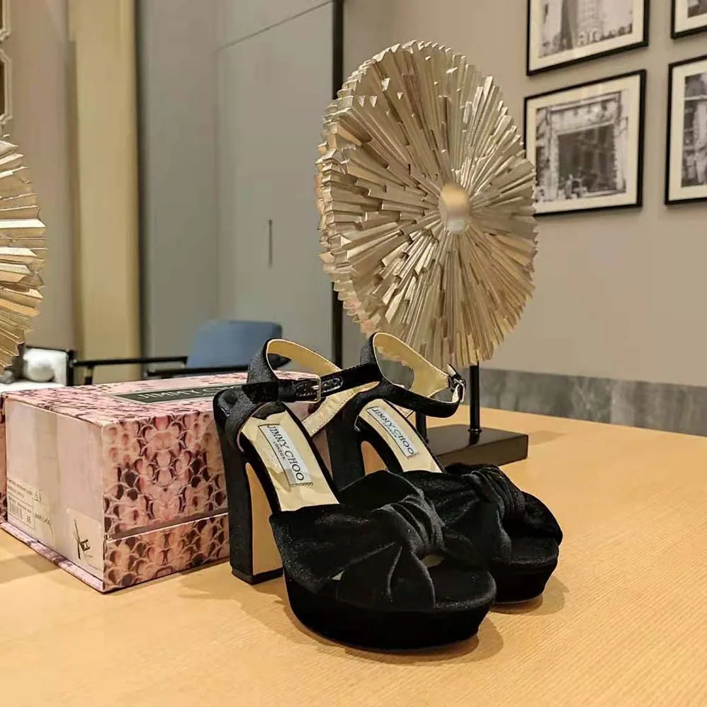 Jimmy Choo Heloise 120 Black Velvet Platform Sandals for Women Jimmy Choo Heloise 120 Black Velvet Platform Sandals for Women