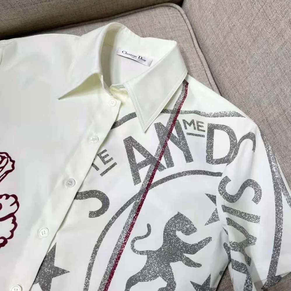 Dior Long Blouse Ecru Cotton Poplin and Silk with Dior Union Motif for Women