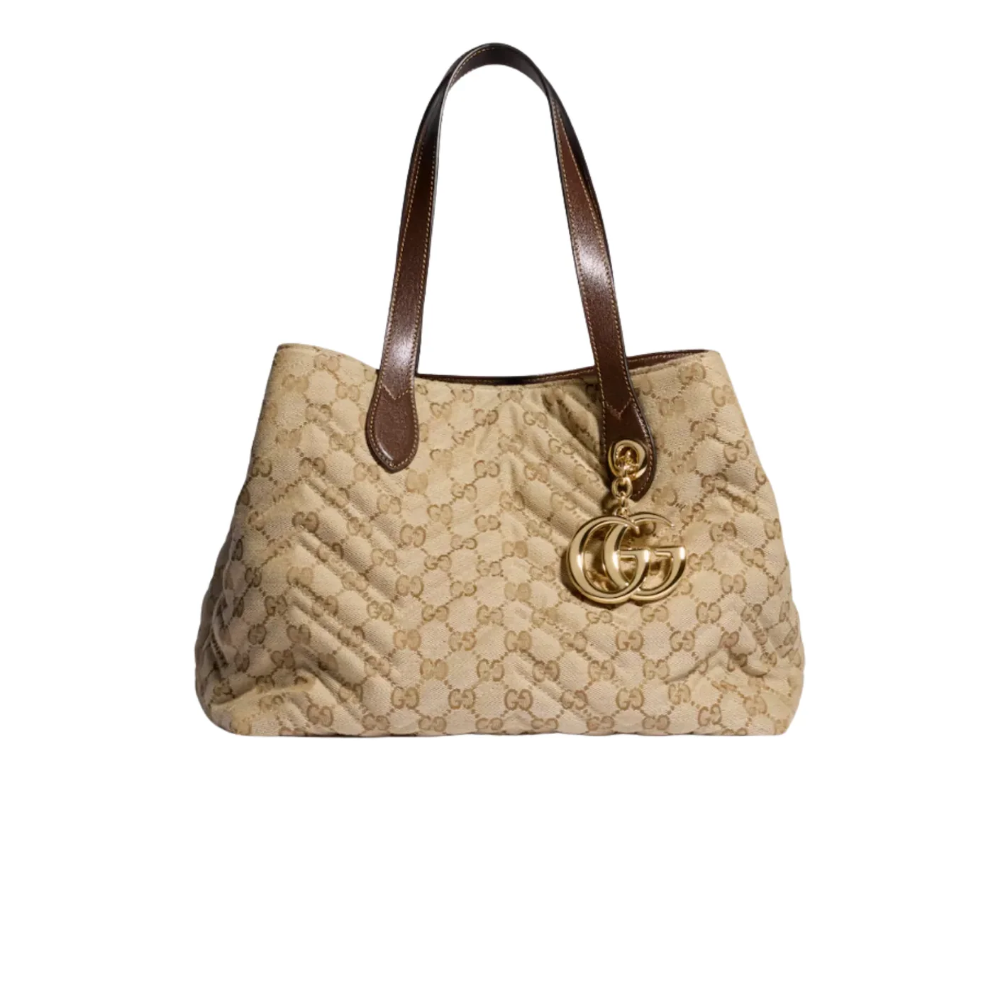 Gucci Marmont Medium Tote Bag / Sand/ Dark Brown Gold Hardware
