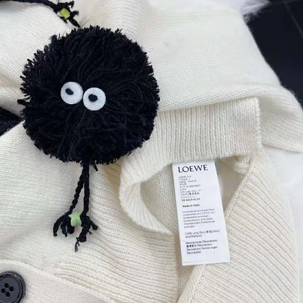 Loewe Susuwatari Cardigan in Wool with Hand Knitted for Women in White
