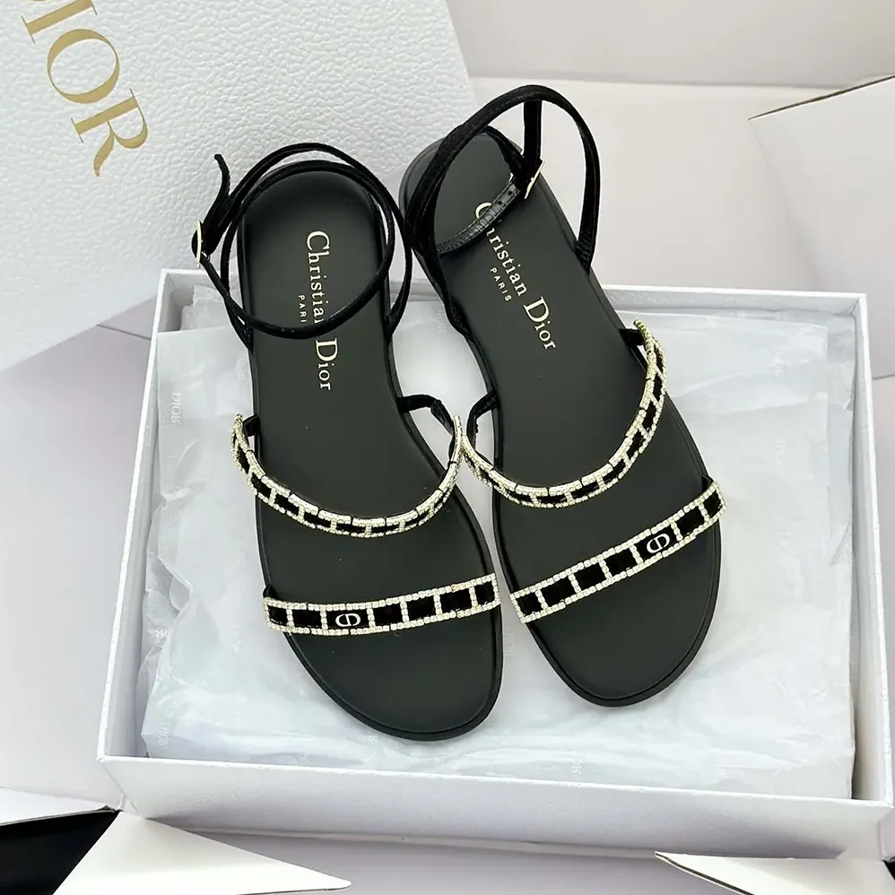 Dior Diorissime Sandal Black Suede Goatskin and Silver for Women in Tone Strass