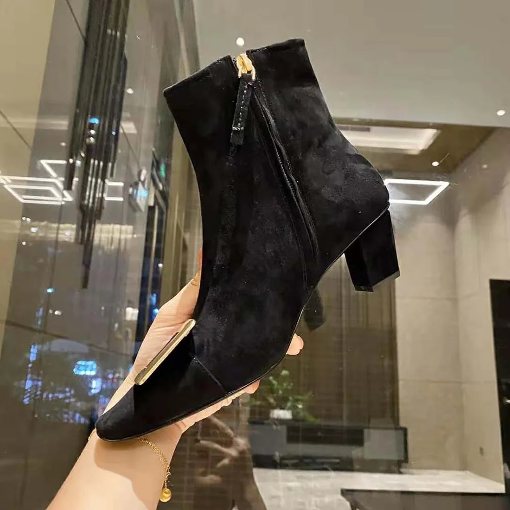 Roger Vivier Belle Vivier Metal Buckle Chelsea Booties in Suede for Women