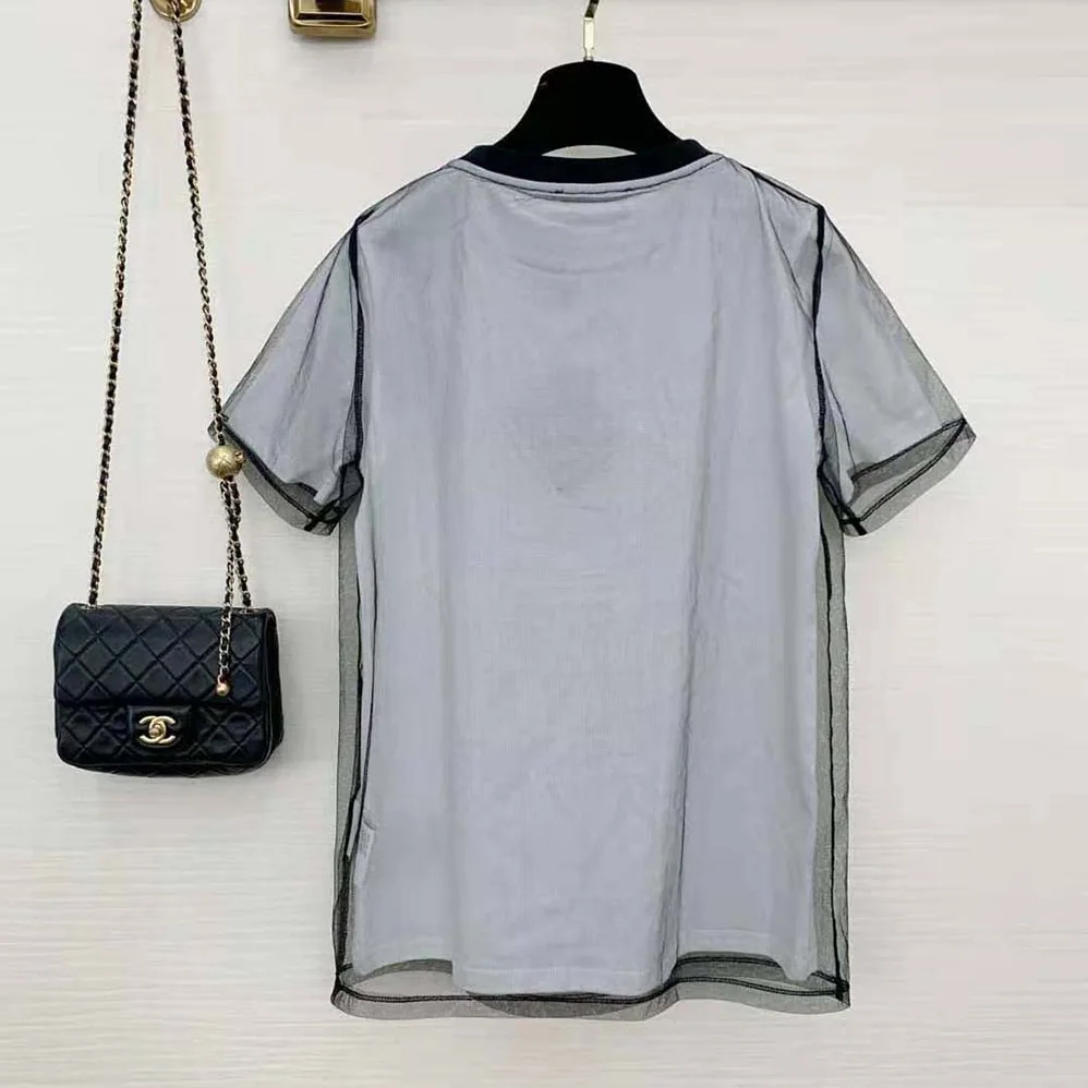 Prada Sequin-Embroidered Tulle and Jersey T-shirt for Women in Black Prada Sequin-Embroidered Tulle and Jersey T-shirt for Women in Black