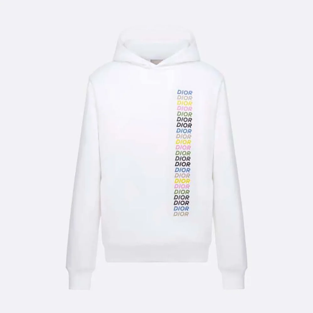 Dior Relaxed-fit Hooded Sweatshirt White Cotton Fleece for Men