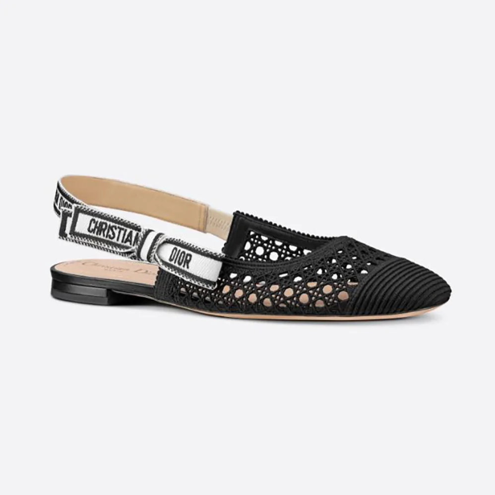 Dior Dior and Moi Slingback Ballerina Flat Black Cannage Embroidered Mesh for Women Dior Dior and Moi Slingback Ballerina Flat Black Cannage Embroidered Mesh for Women