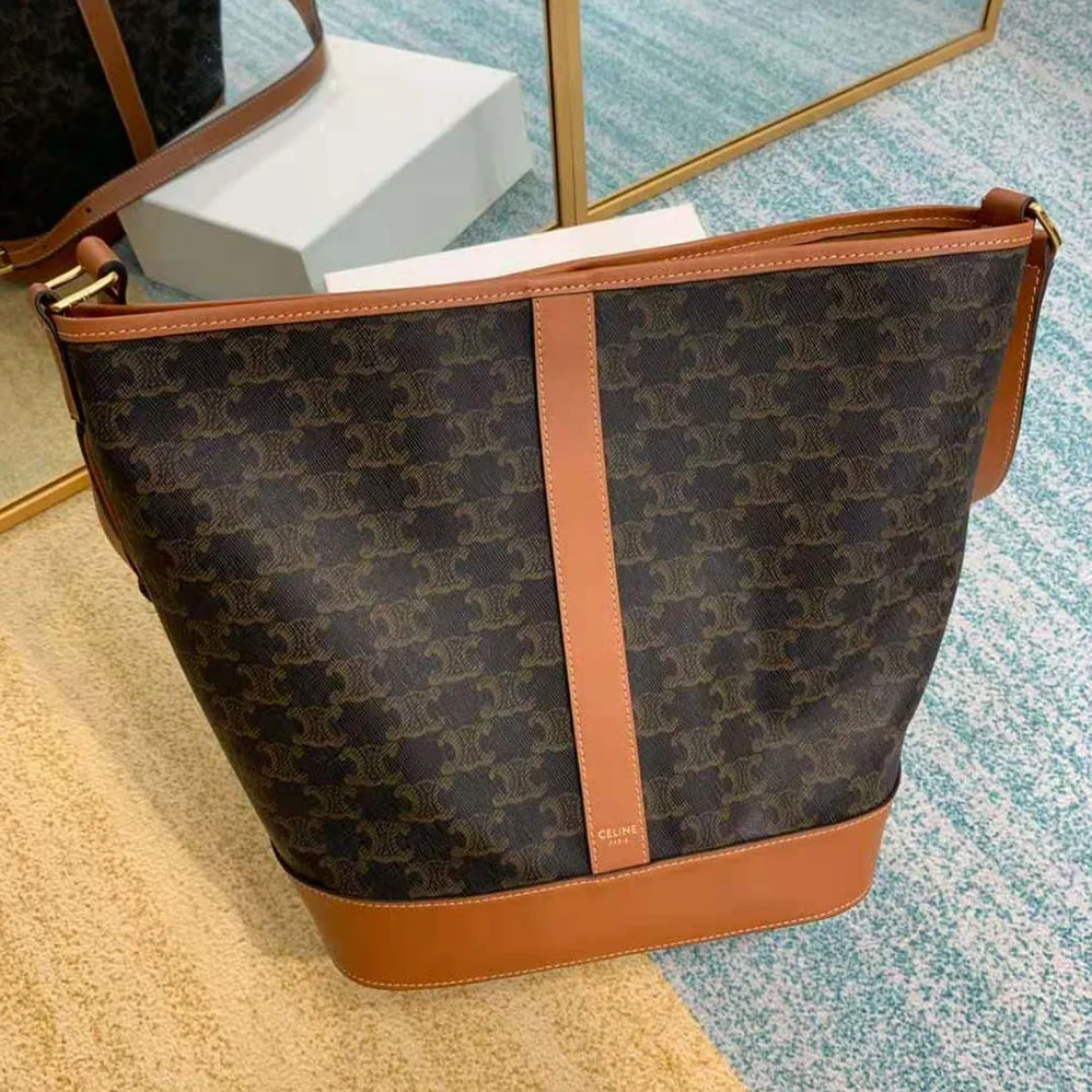 Celine Medium Bucket in Triomphe Canvas for Women in Brown Celine Medium Bucket in Triomphe Canvas for Women in Brown
