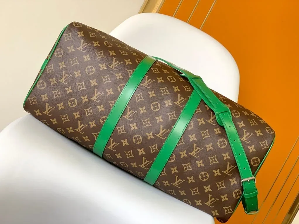 Louis Vuitton Keepall Bandouliere 50 Travel Bag in Brown/ Green Silver Hardware Louis Vuitton Keepall Bandouliere 50 Travel Bag in Brown/ Green Silver Hardware