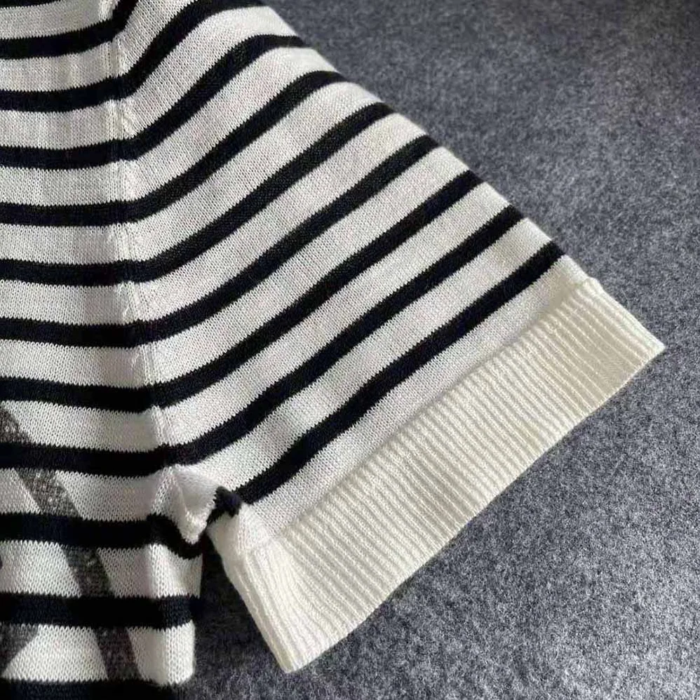 Dior Marinière Short-Sleeved Sweater White Linen Cashmere and Silk Knit for Women