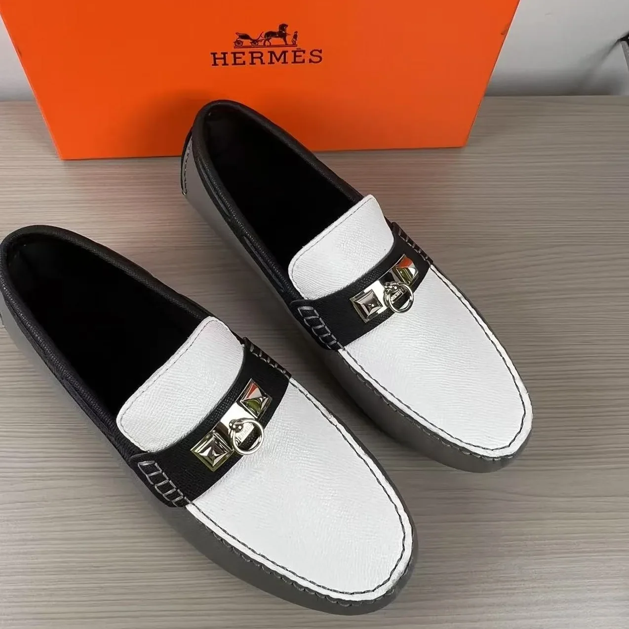 Hermes Irving Loafer Grey in White Hermes Irving Loafer Grey in White