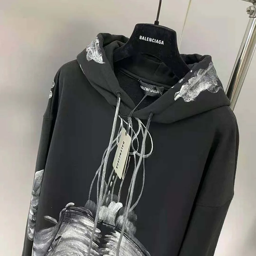 Balenciaga Painter Fitted Hoodie in Black for Women in White Medium Fleece