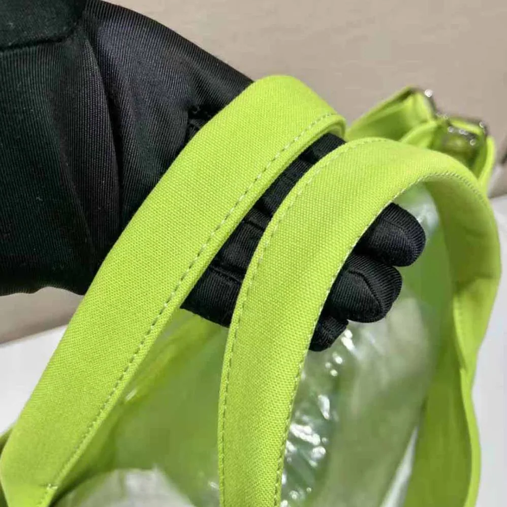 Prada Canvas Tote Bag with Contemporary Take on Classic Beach Designs for Women in Lime Prada Canvas Tote Bag with Contemporary Take on Classic Beach Designs for Women in Lime