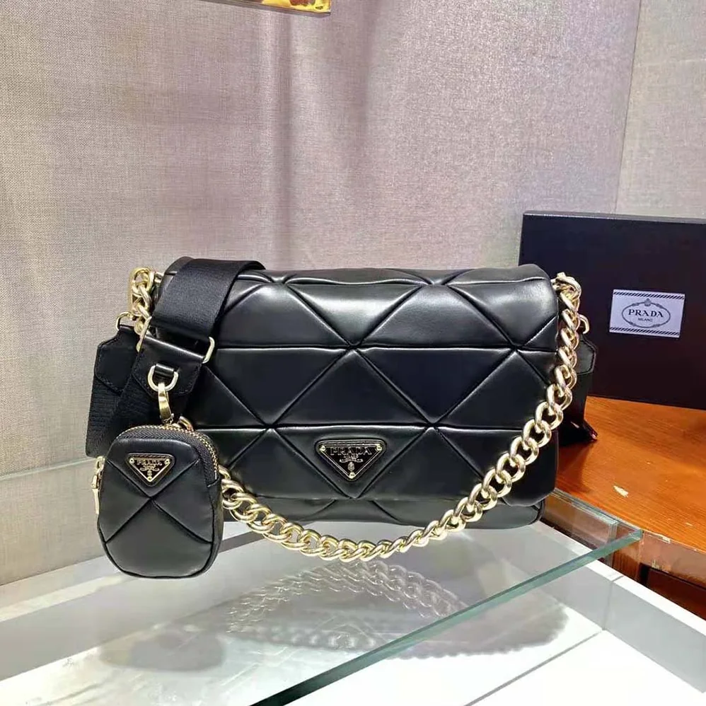 Prada System Nappa Leather Patchwork Bag for Women in Black Prada System Nappa Leather Patchwork Bag for Women in Black