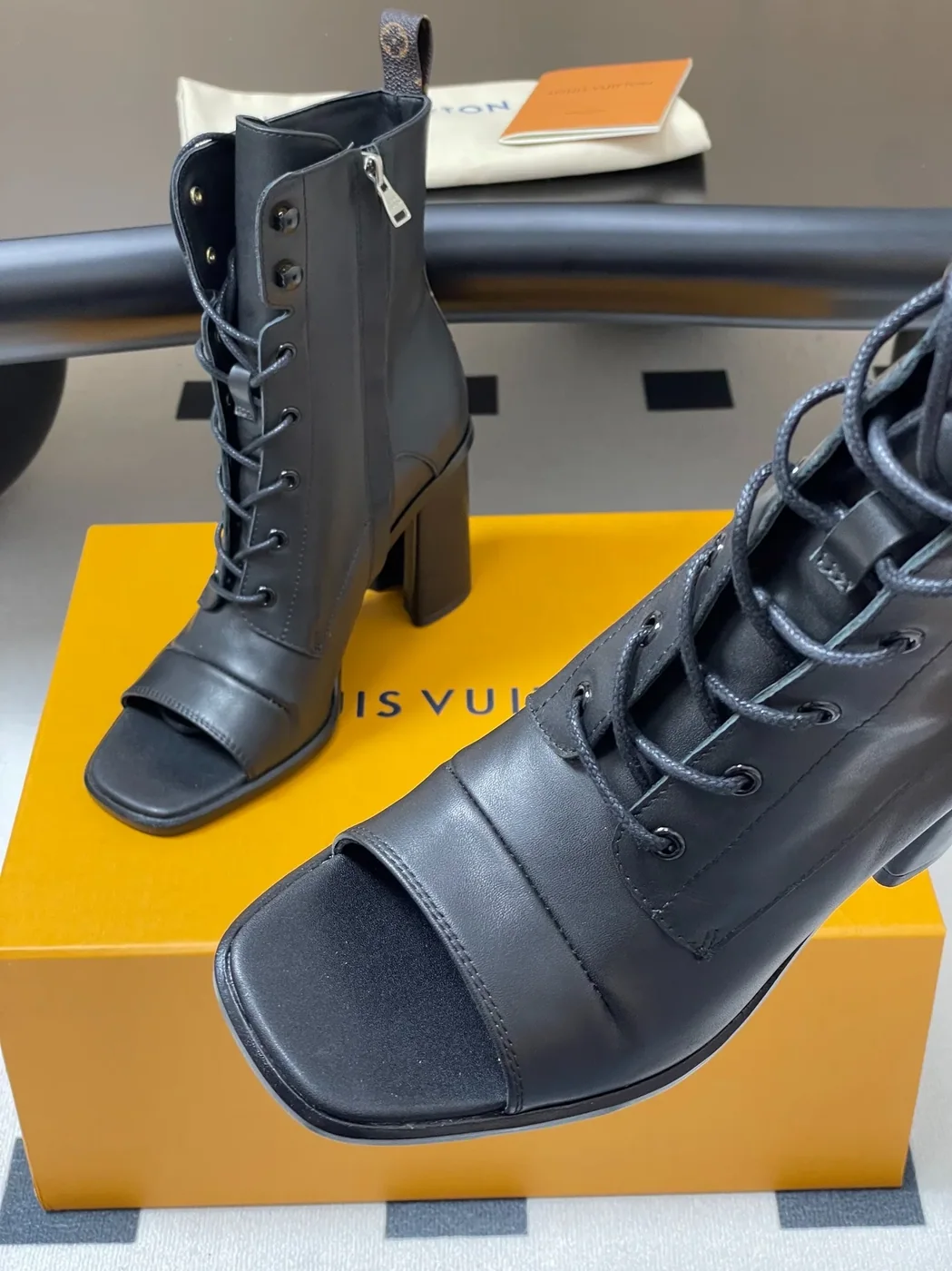 Louis Vuitton Berlin Open Toe Ankle Boots Black 1AIBRU Louis Vuitton Berlin Open Toe Ankle Boots Black 1AIBRU