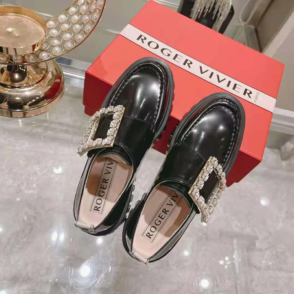 Roger Vivier Viv Go-Thick Strass Buckle Loafers in Patent Leather for Women Roger Vivier Viv Go-Thick Strass Buckle Loafers in Patent Leather for Women