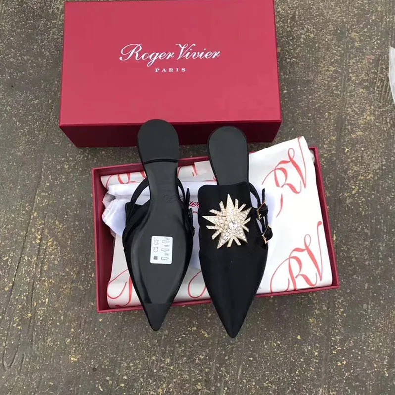 Roger Vivier Shoes Star Strass Mules in Velvet for Women in Black Roger Vivier Shoes Star Strass Mules in Velvet for Women in Black