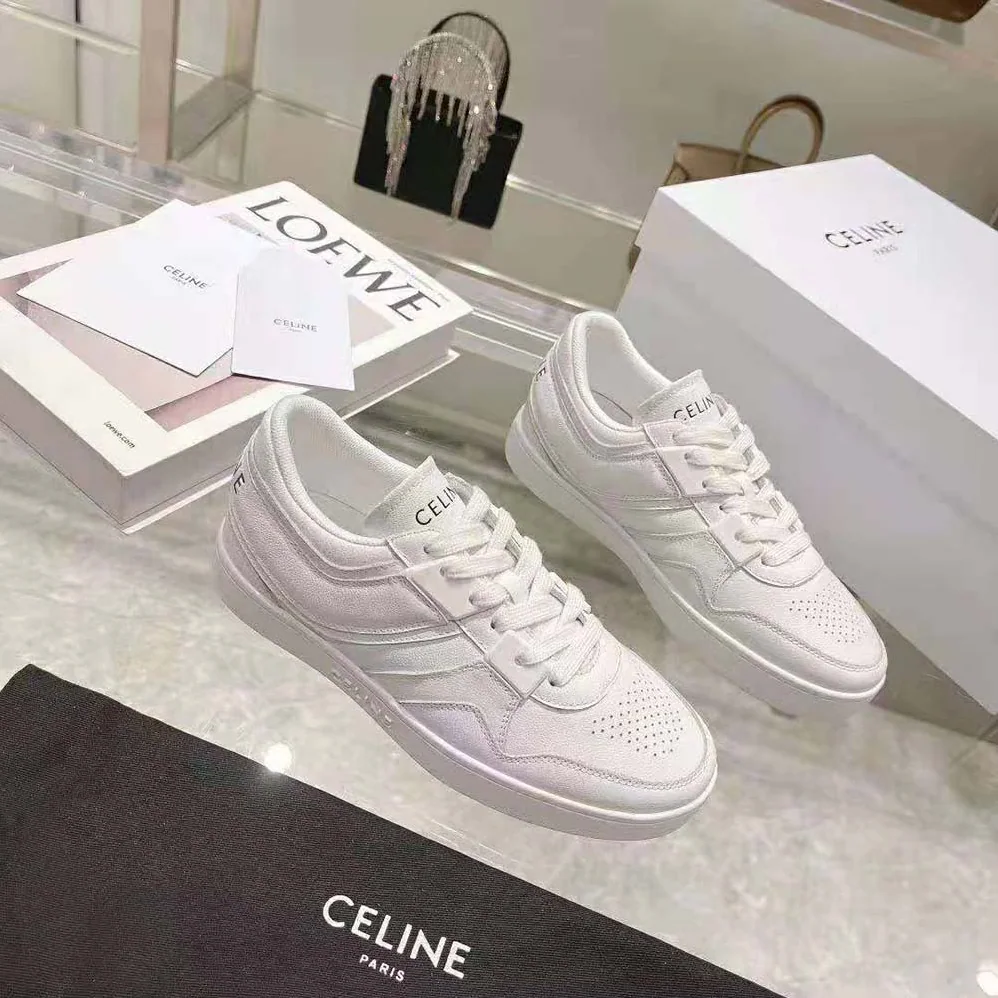 Celine Trainer Low Lace-up Sneaker in Calfskin for Women in White Celine Trainer Low Lace-up Sneaker in Calfskin for Women in White